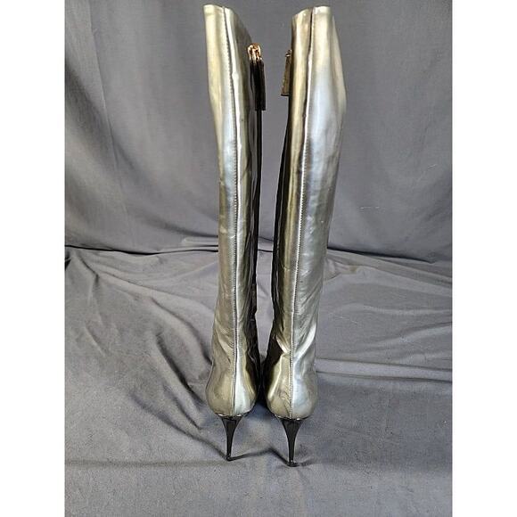 Vintage Giuseppe Zanotti Silver 5' Stiletto Knee High Leather Go-Go Boots 40 - Picture 5 of 9